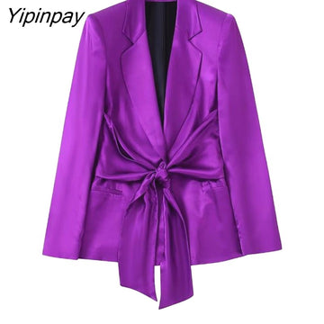 Yipinpay New Spring Autumn Women Blazer Coats Sets 2023 Fashion Office Outfits Solid Jackets+Trousers Basic Zipper Long Pant